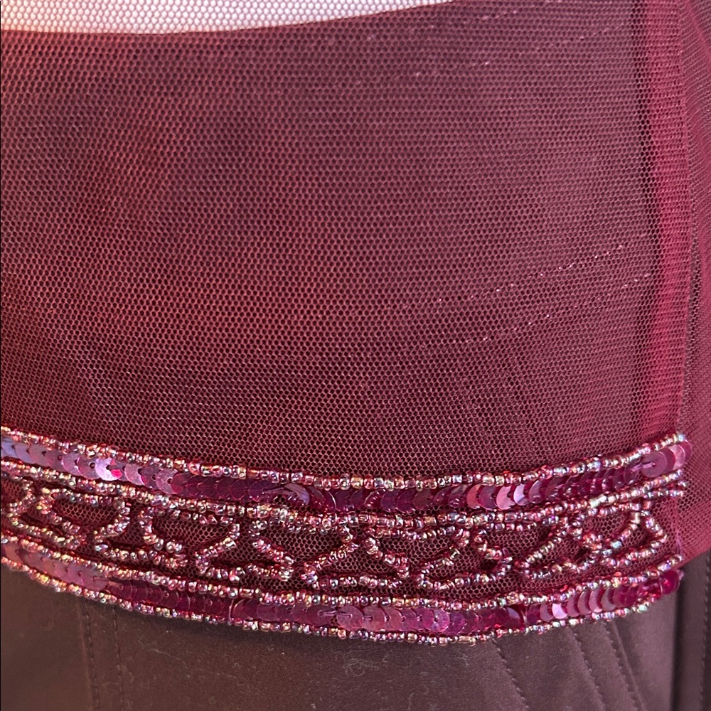 Passport  Vintage 90s Burgundy Beaded and Sequined Embellished Sheer Tank Top - Picture 6 of 14